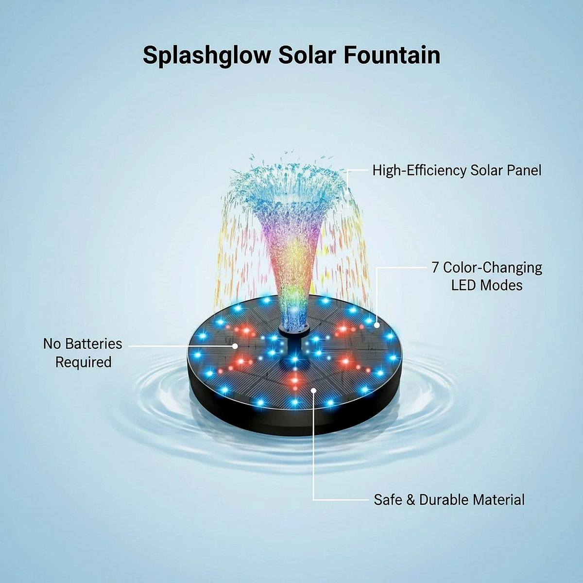 Solar Fountain Toy with Color LED Lights